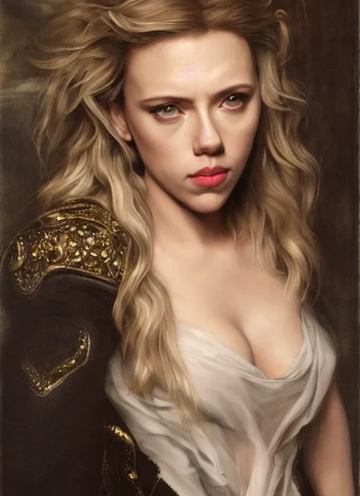 Image similar to , , Scarlett Johansson dressed as black Canary,, Dramatic, Edge, Good, Infused, Backlight, De-Noise, VFX, insanely detailed and intricate, hypermaximalist, facial ,elegant, ornate, hyper realistic, super detailed, by Anthony Van Dyck, by Ivan Shishkin, by John Constable
