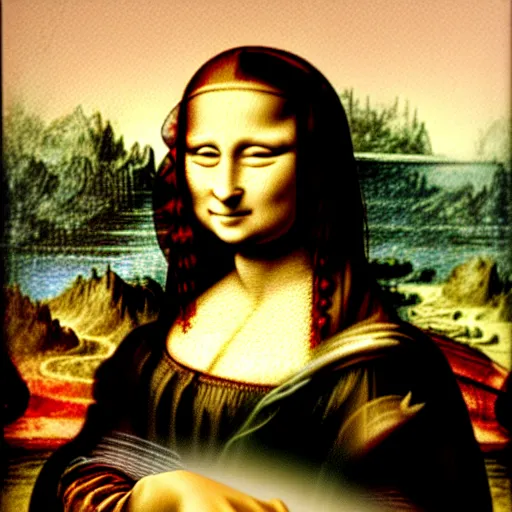 Prompt: Mona lisa drawn by Claude Monet, Oil painting