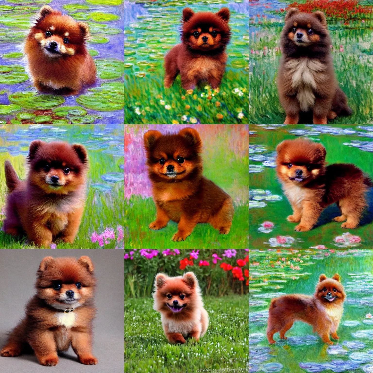 Prompt: brown pomeranian, cute, monet