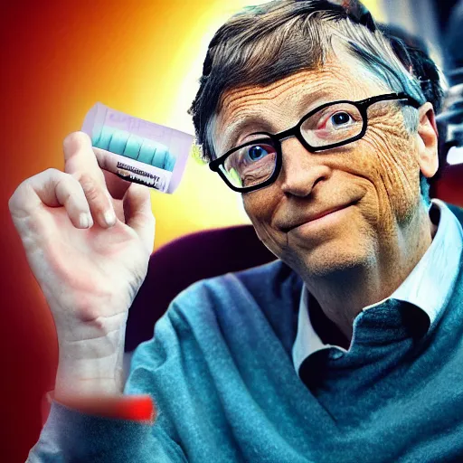 Prompt: bill gates holding a vaccine in his hand, body horror, by ralph steadman, feeling of grimdark, sharp focus, fiction, hyper detailed, digital art, trending in artstation, cinematic lighting, studio quality, smooth render, unreal engine 5 rendered, octane rendered, art style and nixeu and wlop and krenz cushart