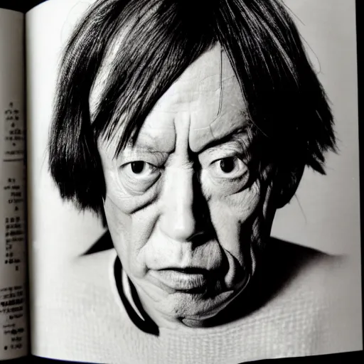 Image similar to A Japanese-French cyborg, portrait, Taschen, by David Bailey