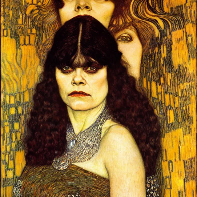 Image similar to detailed realistic theda bara face portrait by jean delville, gustav klimt and vincent van gogh, art nouveau, symbolist, visionary, gothic, pre - raphaelite, muted earthy colors, desaturated