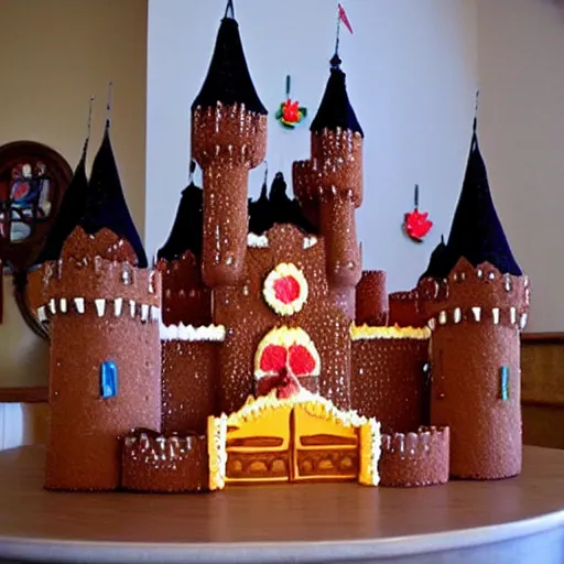 Image similar to castle by walt disney made out of gingerbread and stuff