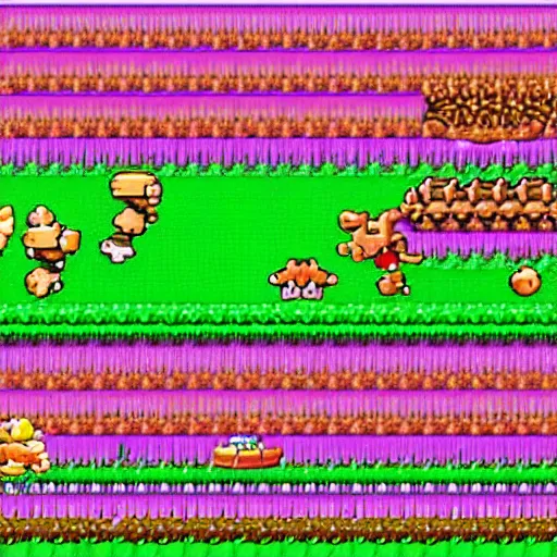 Prompt: detailed screenshot of a forest level in super mario world 2 : yoshi's island ( 1 9 9 5 ) on the super nintendo ( snes ), 1 6 - bit sprites