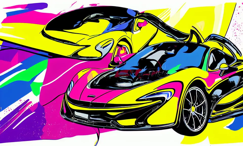 Image similar to pop art illustration of a mclaren p 1, abstract, adobe illustrator