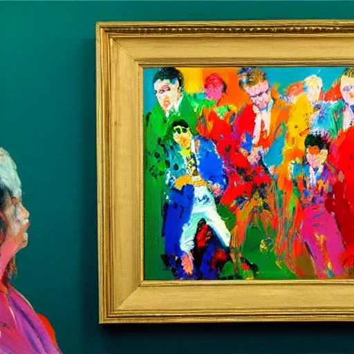 Prompt: a leroy neiman painting when he was deeply schizophrenic and had hand tremors