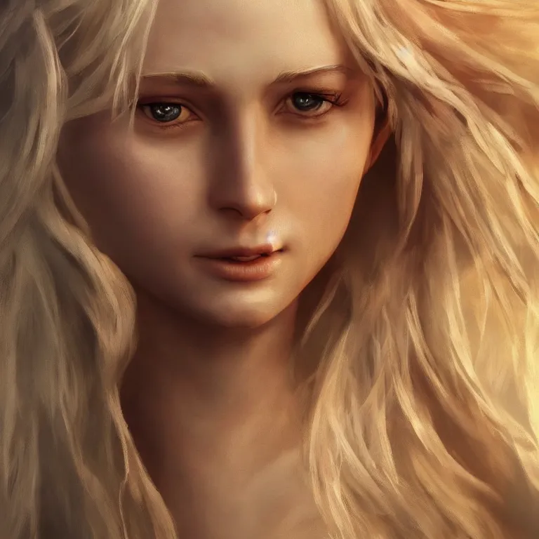 Prompt: a portrait of a blonde young woman, full figure, lord of the rings, fantasy art, photo realistic, dynamic lighting, artstation, full figure poster, volumetric lighting, very detailed face, 4 k, award winning