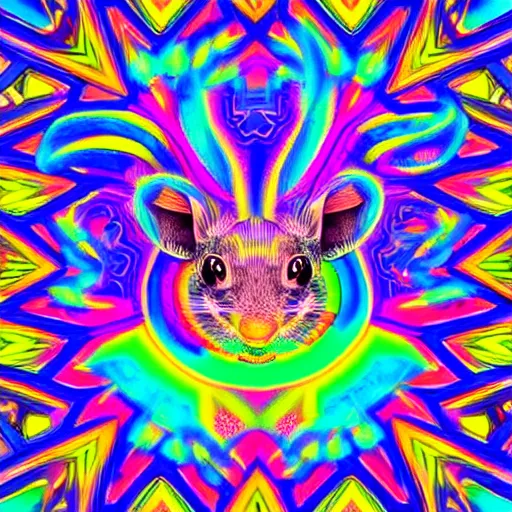 Prompt: a psychedelic neon technicolor portrait illustration of a mouse in geometric kaleidoscopic colors trending on artstation 4 k intricate extremely detailed digital art