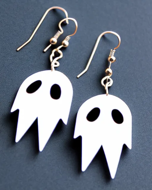 Image similar to cute funny ghost, 2 d lasercut earrings, concept art, trending on artstation, trending on deviantart