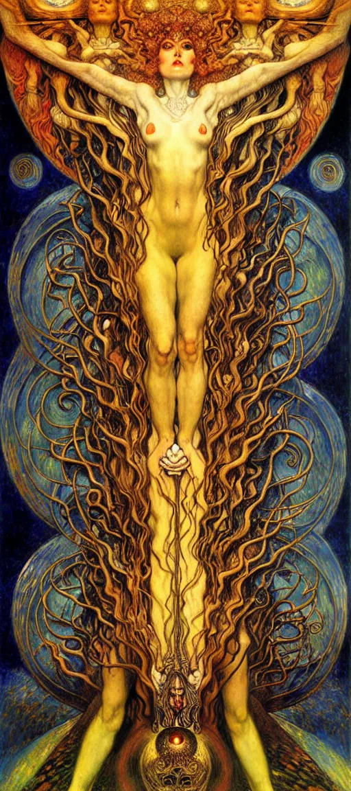 Image similar to Divine Chaos Engine by Karol Bak, Jean Delville, William Blake, Gustav Klimt, and Vincent Van Gogh, symbolist, visionary