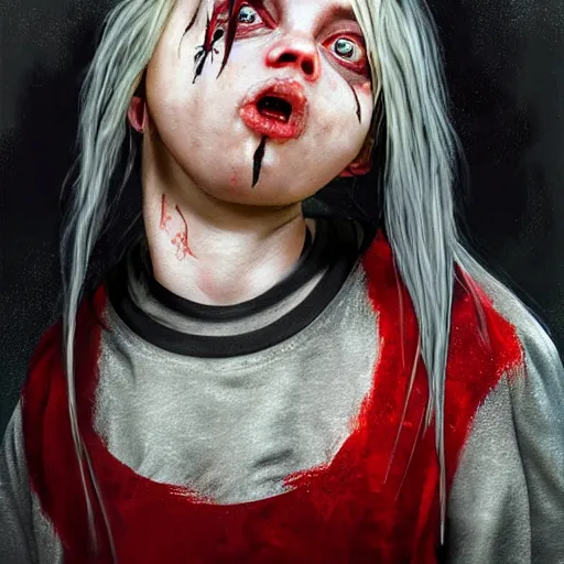 Prompt: painting of billie eilish by michal karcz in the style of chucky | freddy krueger style