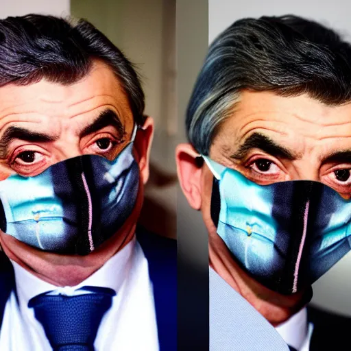 Image similar to rowan atkinson with kn 9 5 face mask