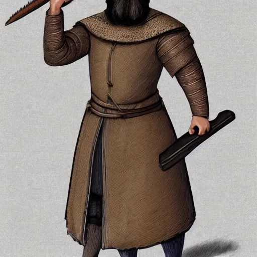 Image similar to a medieval nobleman with a long face, long brown hair and a closely - trimmed beard which is beginning to go grey. character art.