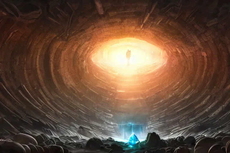 Image similar to a line of people entering a huge dimensional portal, digital painting, mixed media, trending on artstation and deviantart, epic composition, highly detailed, 8 k