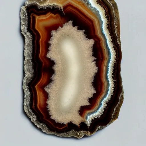 Prompt: a studio portrait of beach agate with the letter r in the banding white background