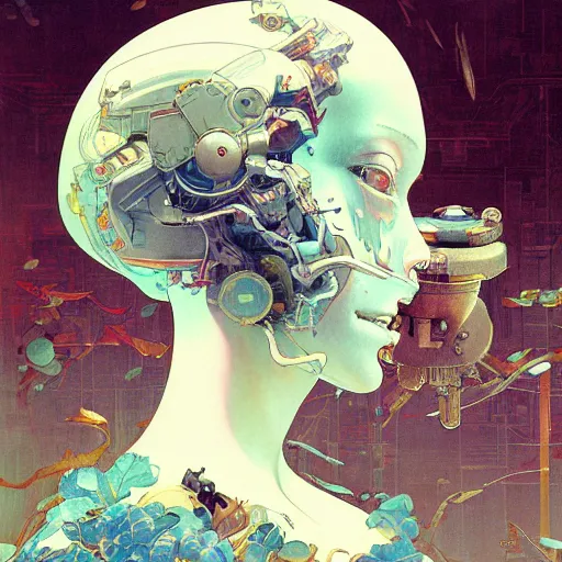 Image similar to machine portrait soft light painted by james jean and katsuhiro otomo and erik jones, inspired by victorian anime, smooth face feature, intricate oil painting, high detail illustration, sharp high detail, manga and anime 1 9 9 9