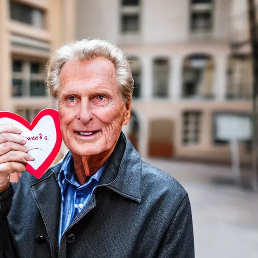 Image similar to robert stack wearing a trench coat unsolved mysteries holding a valentines card, ( sony a 7 r iv, symmetric balance, polarizing filter, photolab, lightroom, 4 k, dolby vision, photography awardm, voque, perfect face )