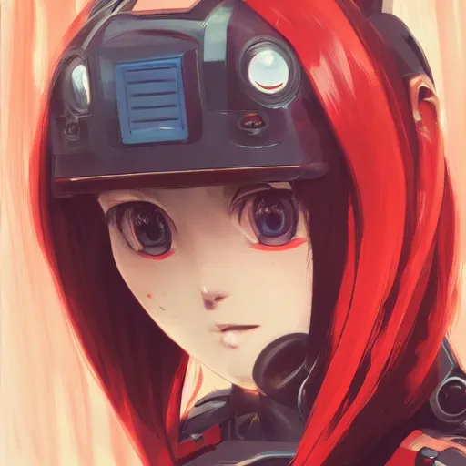 Image similar to A cyborg girl with big and cute eyes, fine-face, realistic shaded perfect face, fine details. red and black robotic parts. Very anime. Realistic shaded lighting poster by Ilya Kuvshinov katsuhiro, magali villeneuve, artgerm, Jeremy Lipkin and Michael Garmash, Rob Rey and Kentarõ Miura style, trending on art station