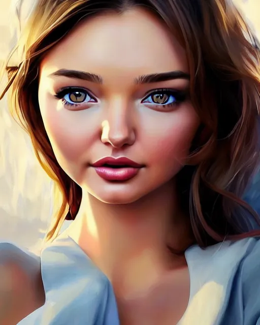 Image similar to portrait of Miranda Kerr as Anime girl cute-fine-face, full body! pretty face, realistic shaded Perfect face, fine details. Anime. realistic shaded lighting by Ilya Kuvshinov Giuseppe Dangelico Pino and Michael Garmash and Rob Rey