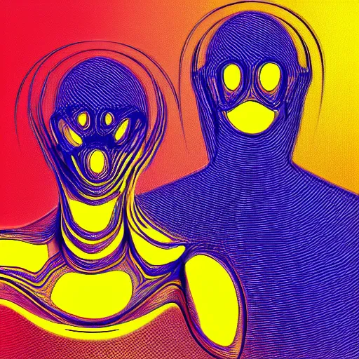 Prompt: man and wasp morphing in abstract surreal sketch style, blue and yellow gradient, noise, ultrafine detail, hd 8k