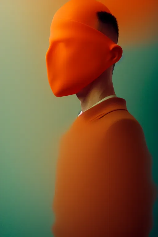 Prompt: a hypermasculine model wearing male haute couture from givenchy, macro photography, long exposure photograph, surrealism, anamorphic bokeh, cozy, soft light, orange and teal, caustic, atmospheric fog, octane render, cinematic
