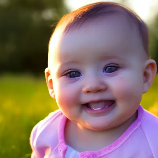 Image similar to baby smiling at sunset