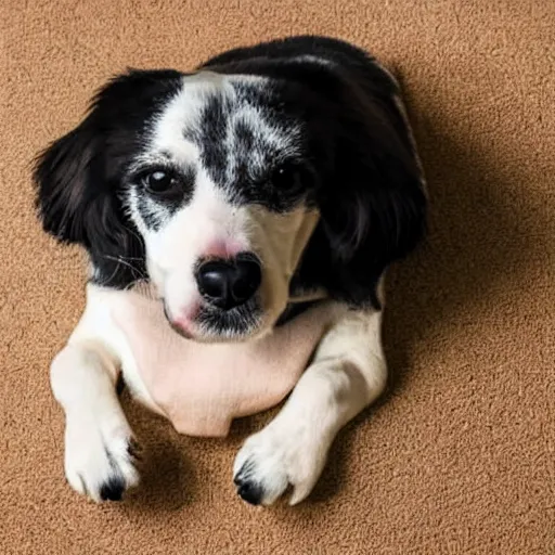 Image similar to microscopic dog sitting on a large peanut