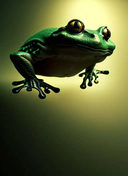 Prompt: hyperrealism, detailed textures, photorealistic 3 d, a massive hovering frog emerging from a fluffy cloud, ultra realistic, ultra high pixel detail, cinematic, intricate, cinematic light, concept art, illustration, art station, unreal engine 8 k