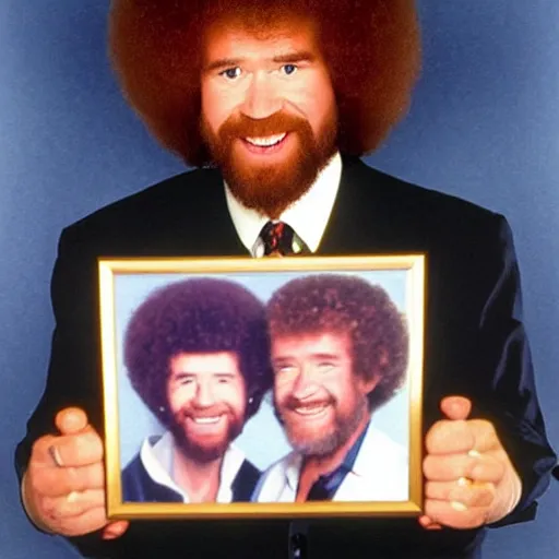 Image similar to bob ross holding a picture of bob ross holding a picture of bob ross holding a picture of bob ross