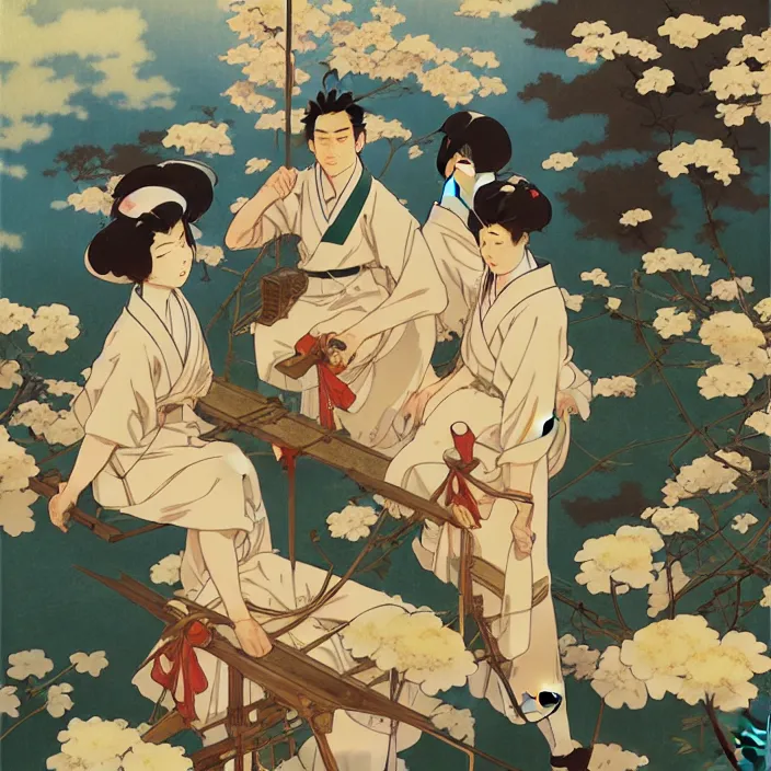 Image similar to japanese city, spring, in the style of studio ghibli, j. c. leyendecker, greg rutkowski, artem