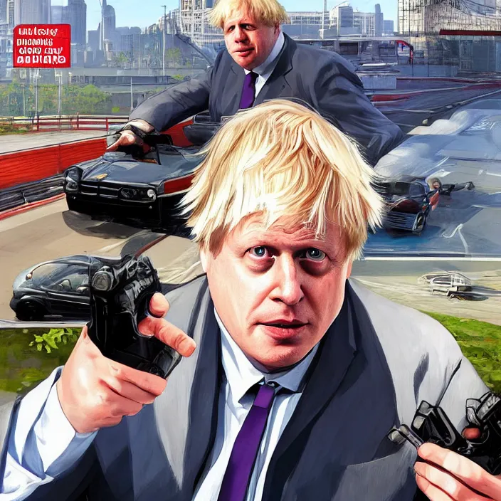Image similar to Boris Johnson in GTA V, Cover art by Stephen Bliss, Boxart, loading screen
