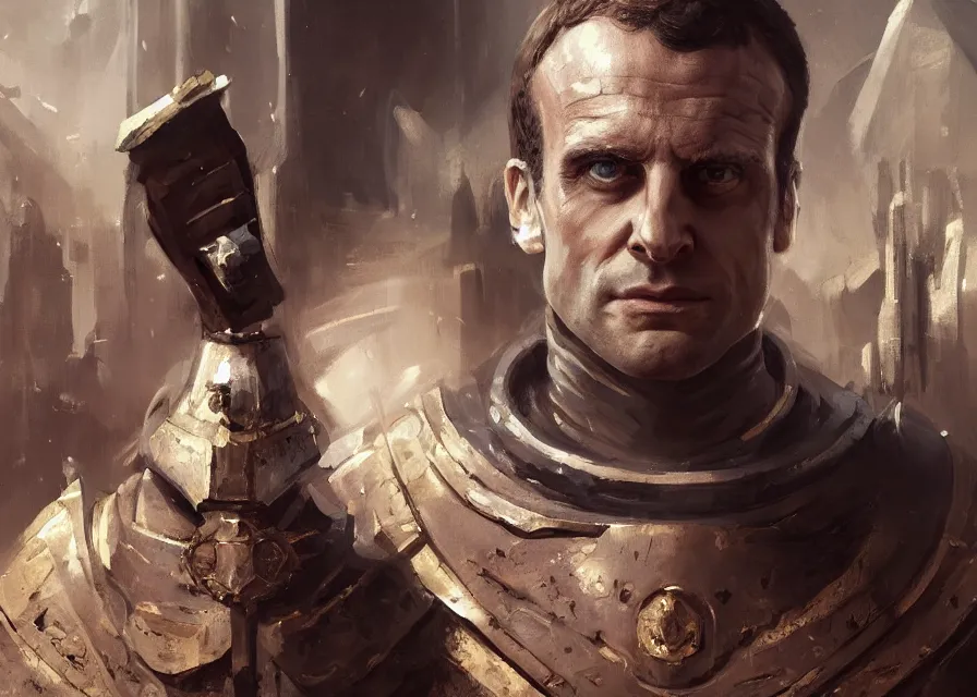 Image similar to painting portrait of Emmanuel Macron dressed as Emperor Vitiate Valkorion in Star Wars, sharp focus, waist up, trending on ArtStation, masterpiece, by Greg Rutkowski, by Ross Tran, by Fenghua Zhong, octane, clear eyes, soft render, clear facial features, oil on canvas, moody lighting, cinematic, professional environment concept art