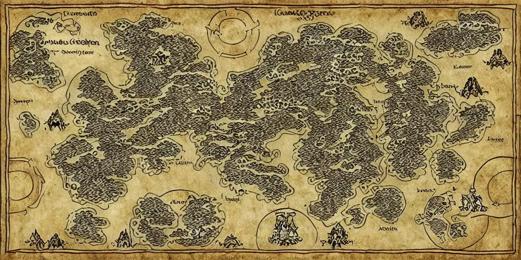 Prompt: fantasy world map, medieval style, highly detailed, intricate