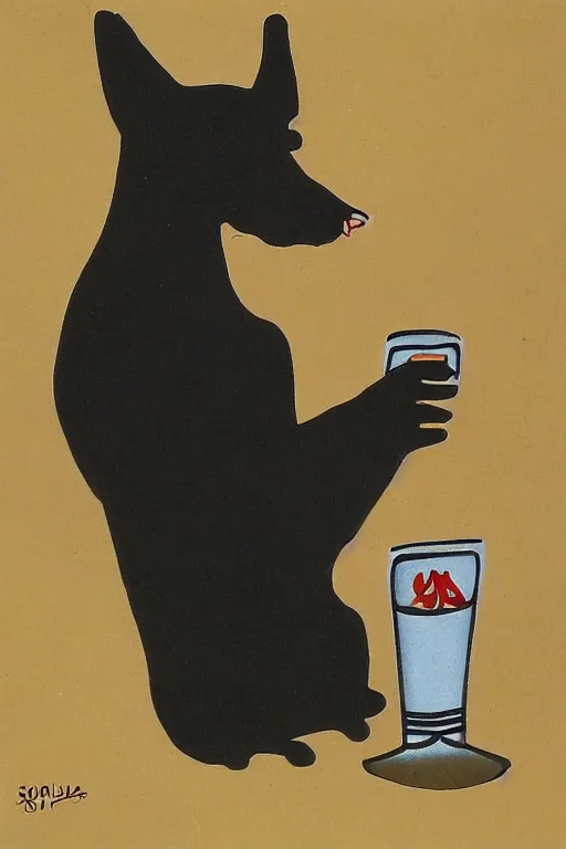 Image similar to a black dog drinking soju by leo lionni