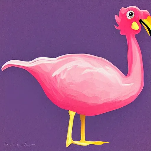 Prompt: chicken swimming with a pink flamingo floatie around it digital art