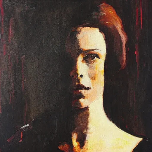 Prompt: loose painting portrait of a beautiful woman by ridley scott and mondrian