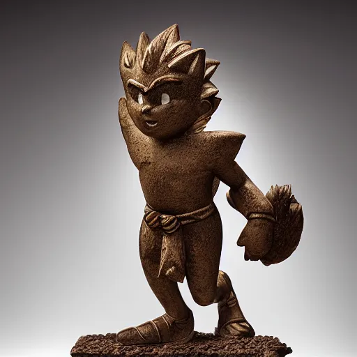 Prompt: sardinia nuragic civilization bronze statuette of sonic the hedgehog displayed in a museum, studio lighting, DSLR, high resolution