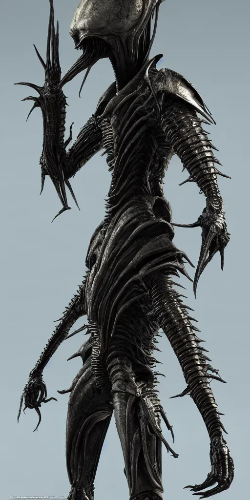 Image similar to futuristic alien with lasers eldenring boss. fromsoftware, dark souls, eldenring, screenshot, extremely detailed, insanely detailed, realistic, zbrush, horror, bloodbourne, h. r. giger