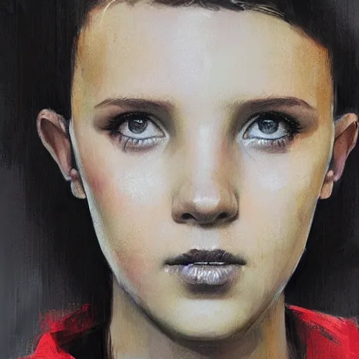 Prompt: portrait of millie bobby brown, artwork by guy denning and charlie bowater,