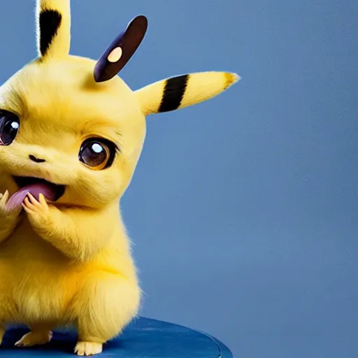 Prompt: portrait sneezing mid - sneeze cute detective pikachu mid - sneeze wiping face with rag at a photoshoot studio lighting