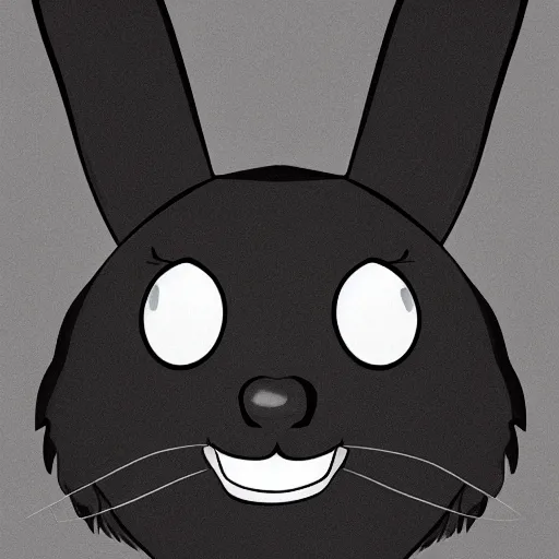 Image similar to A extremely highly detailed majestic hi-res beautiful, highly detailed head and shoulders portrait of a scary terrifying, horrifying, creepy black cartoon rabbit with scary big eyes, laughing and standing up wearing pants and a shirt in the style of Walt Disney