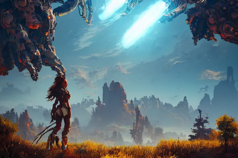 Image similar to watcher machine mecanical creature robot of horizon forbidden west horizon zero dawn radiating a glowing aura global illumination ray tracing hdr fanart arstation by ian pesty and alena aenami artworks in 4 k