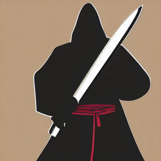 Image similar to a sticker illustration of a man in a grey cloak holding a katana