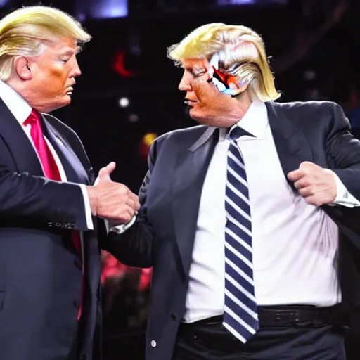 Prompt: elon musk and donald trump in a wrestling match