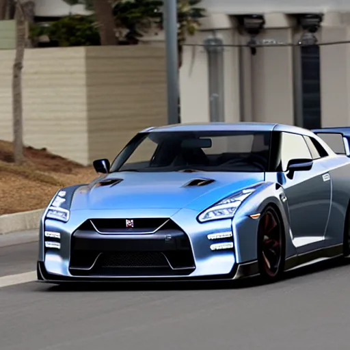 Image similar to Nissan GT-R R37 Concept Car Skyline 2033 car full view mid distance 45mm photo parked on street in LA