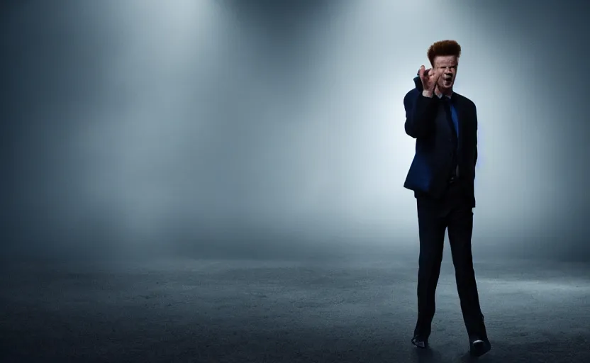 Prompt: photo of rick astley abandoning someone, dramatic blue dark lighting, ultra detailed, movie frame, cinematical composition, 4 k, emotional