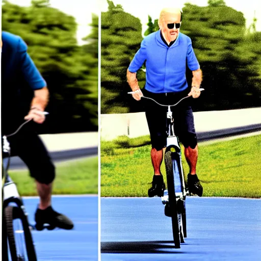 Prompt: ultra realistic photo of joe biden falling off of his bike, film, perfect face, in the style of a candid photo, perfect face