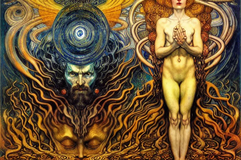 Image similar to Divine Chaos Engine by Karol Bak, Jean Delville, William Blake, Gustav Klimt, and Vincent Van Gogh, symbolist, visionary