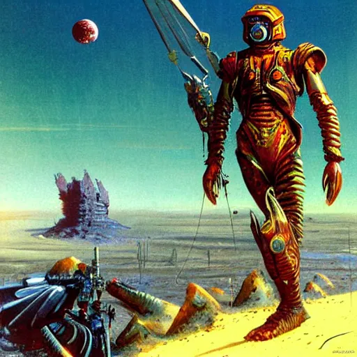 Prompt: sardaukar warrior on mars, vintage sci - fi art, by bruce pennington