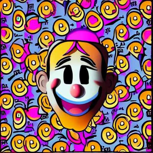 Image similar to emoji of a crying clown. high quality. emoji style.